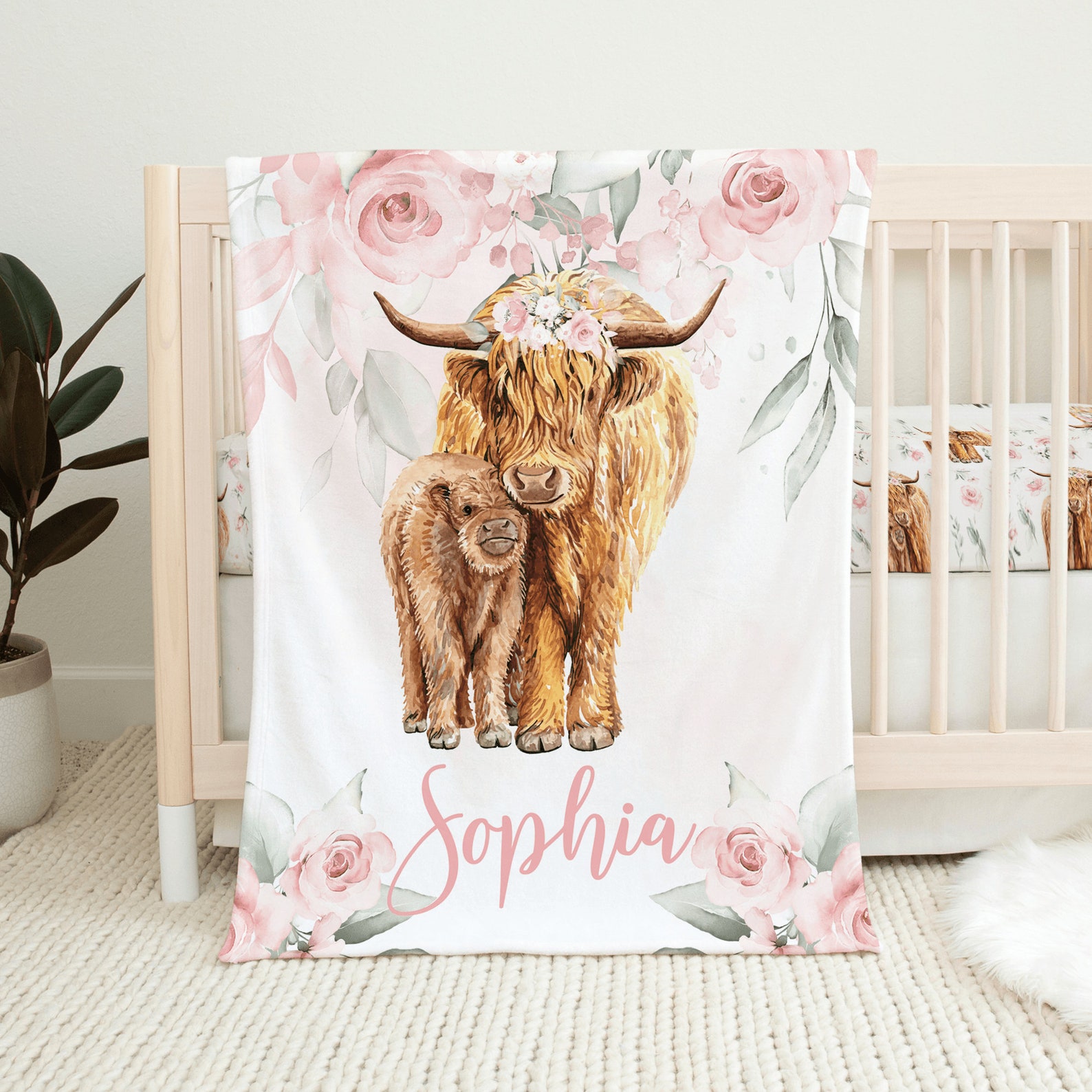 Baby Girl Crib Bedding Set Highland Cow Crib Bedding Etsy