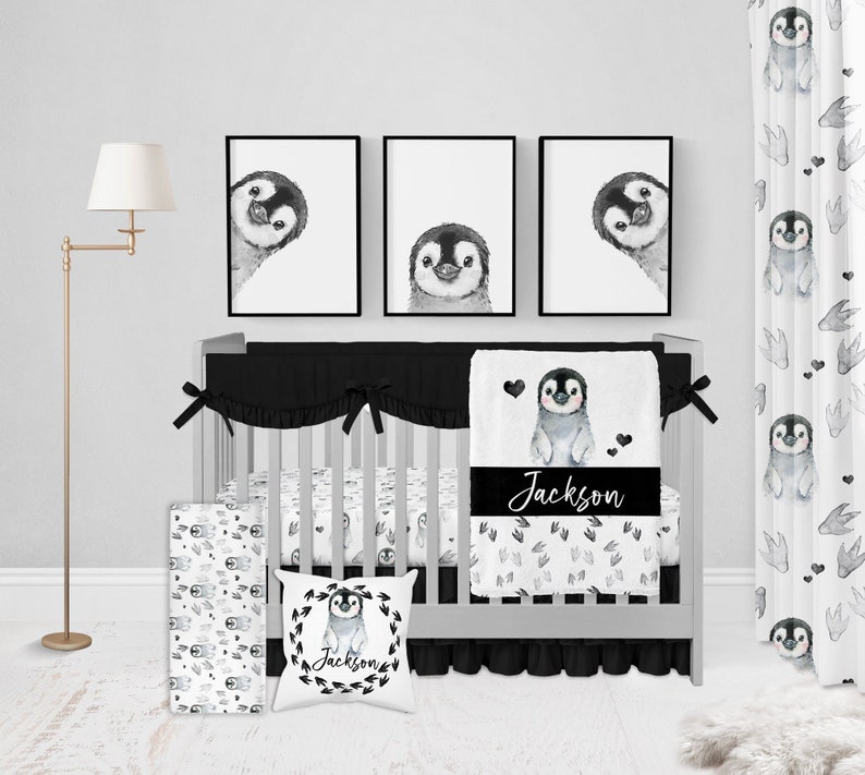 Penguin Crib Bedding Set Gender Neutral Crib Bedding Black Etsy