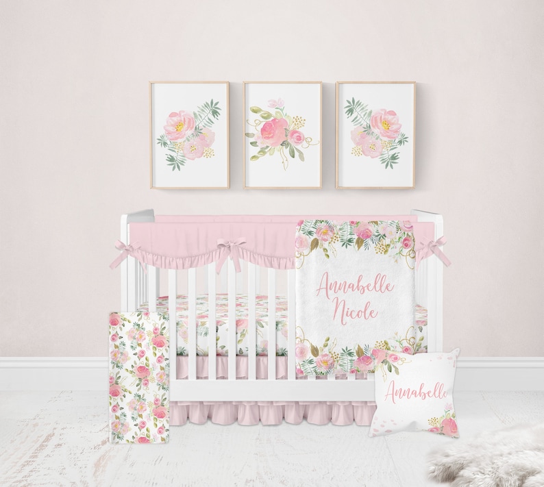 Pink Floral Crib Bedding Set Girl Nursery Bedding Set Pink Etsy