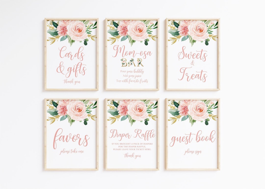Pink Floral Baby Shower Sign Bundle, Floral Baby Shower Decorations