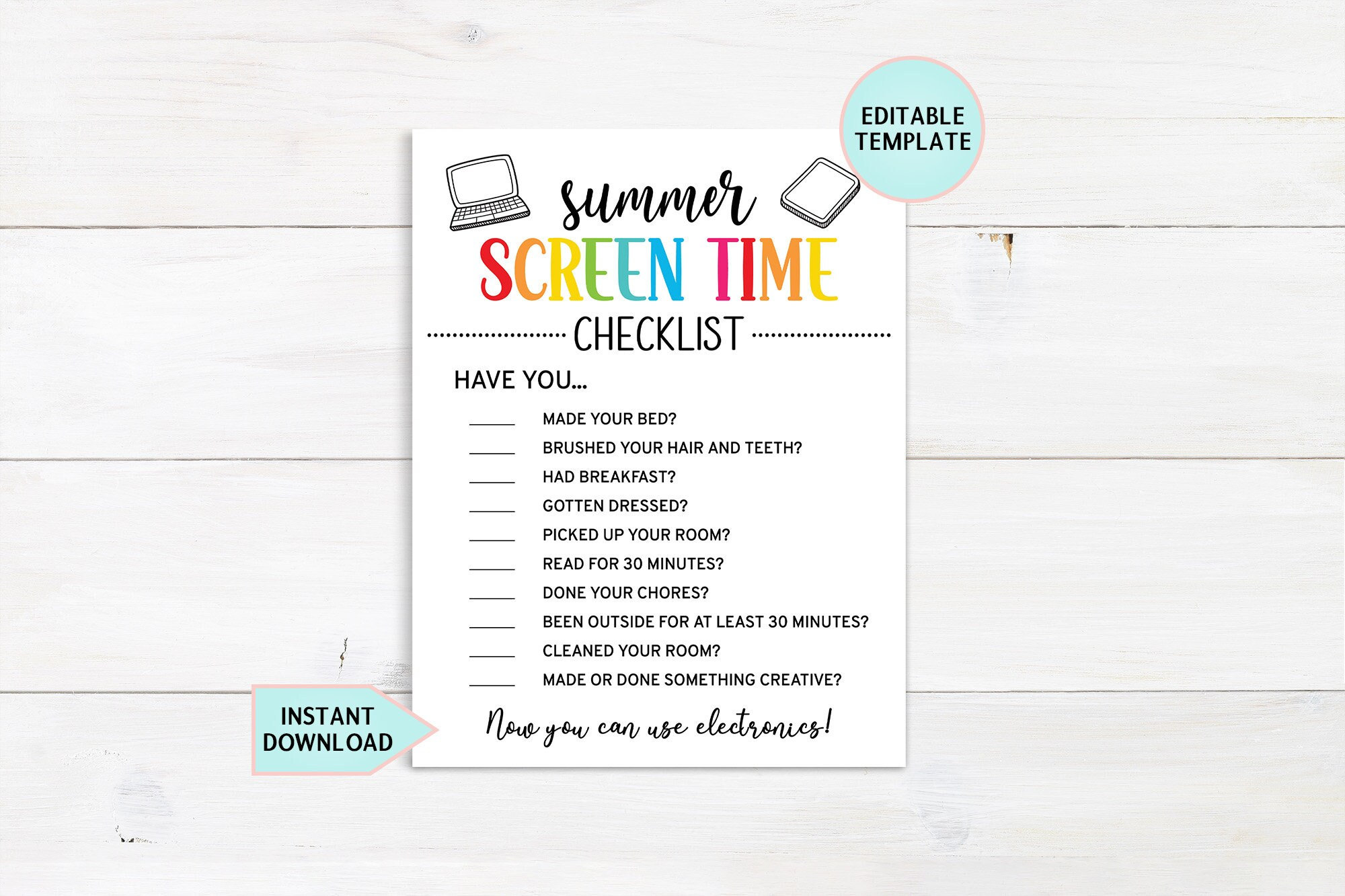 editable-summer-screen-time-rules-for-kids-summer-planner-printable-screen-time-chore-chart-daily-summer-checklist-summer-rules-download-etsy