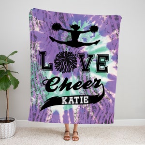 Personalized Cheer Blanket, Tie Dye Blanket, Cheerleader Christmas Gift, Custom Name Blanket, Girls Blanket Purple, Cheer Gifts For Girls