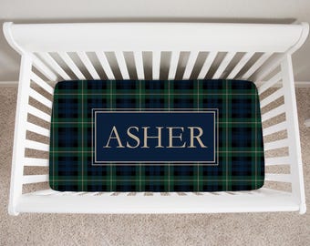 Personalized Crib Sheets Boy, Tartan Plaid Crib Bedding, Custom Baby Bedding, Preppy Nursery Bedding, Vintage Baby Bedding, Mini Crib Sheets
