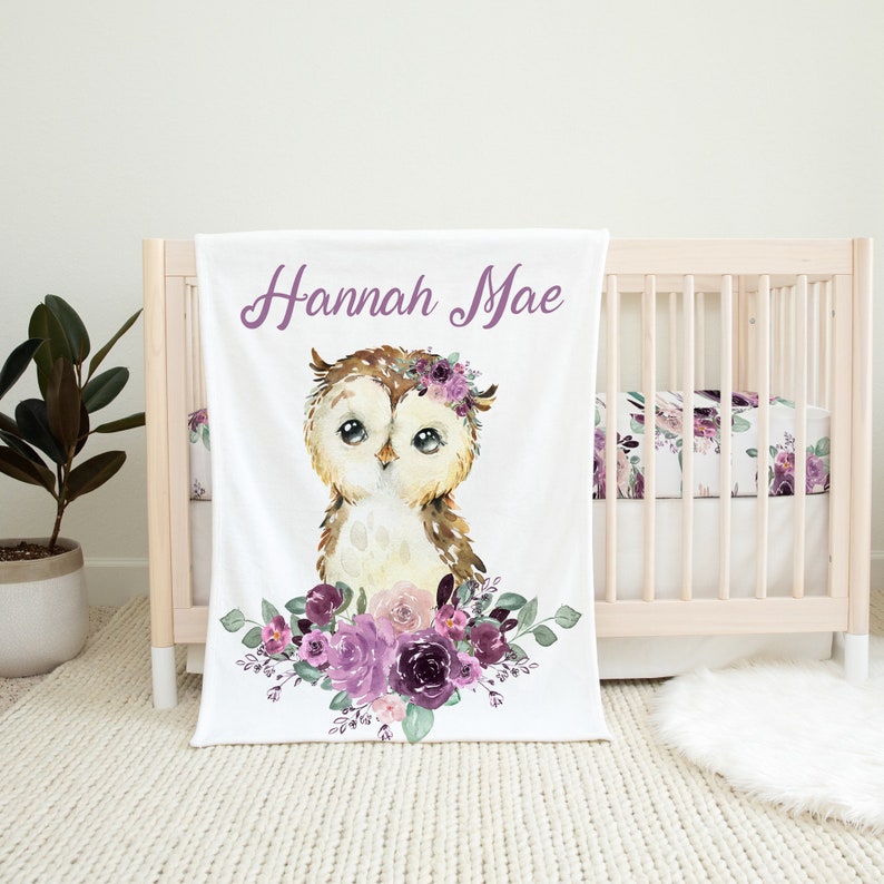 Owl Crib Bedding Set Floral Girl Crib Bedding Purple Nursery Etsy