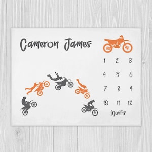 Motocross Milestone Blanket, Boy Milestone Blanket, Dirt Bike Baby Blanket, Baby Shower Gift, Baby Month Blanket, Personalized Baby Blanket