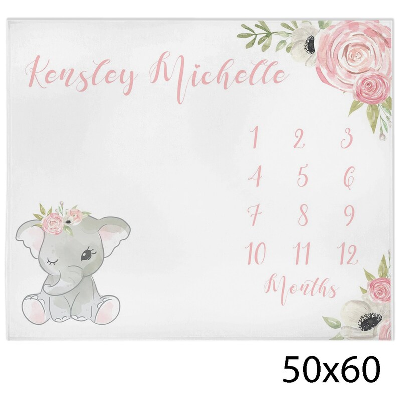 Personalized Baby Milestone Blanket Elephant Month Blanket Etsy