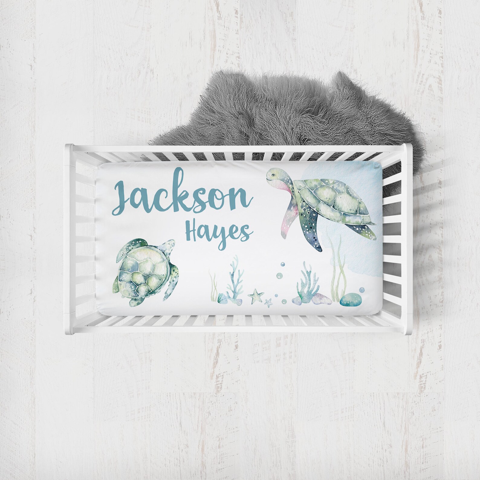 Personalized Sea Turtle Crib Sheet Sea Turtle Crib Bedding Etsy