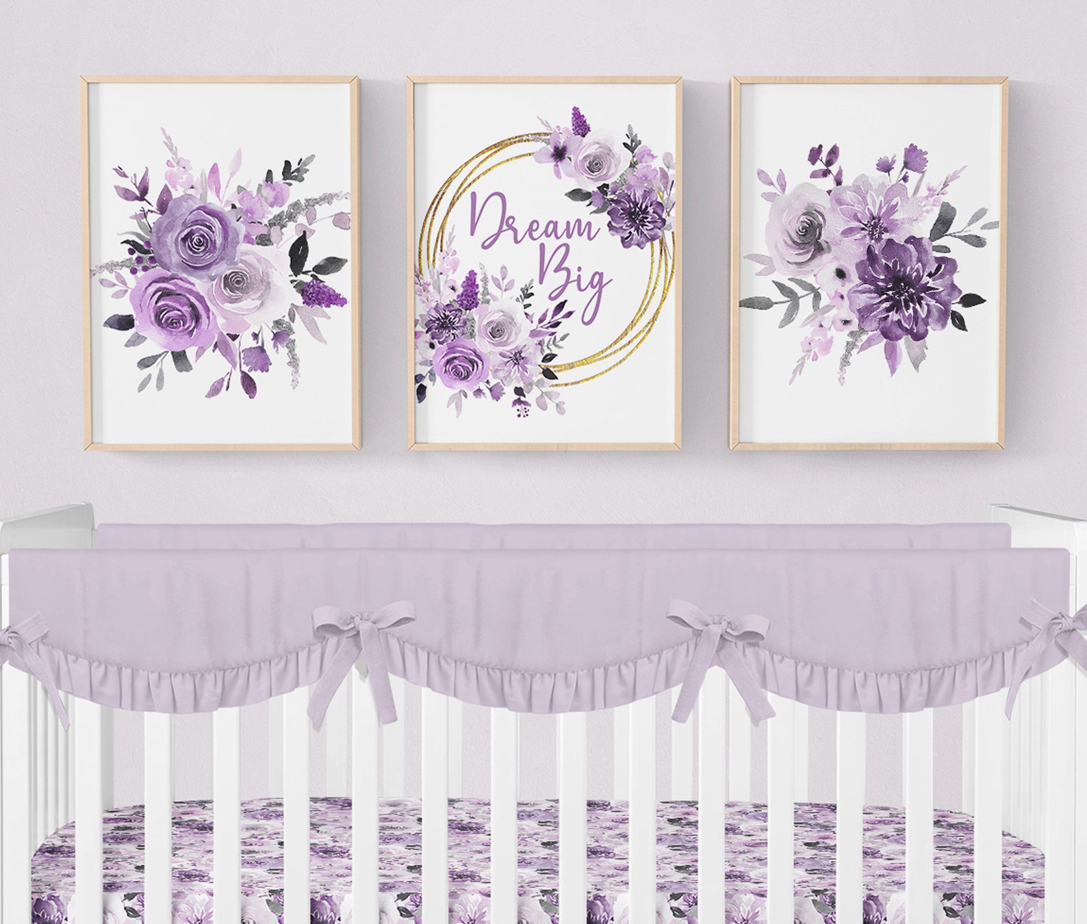 Purple Floral Nursery Prints Floral Nursery Decor Set of 3 Etsy