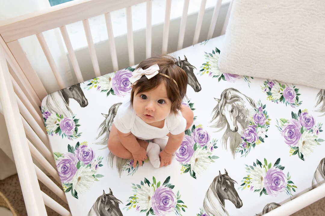 Horse Crib Sheet, Crib Sheets Girl, Horse Crib Bedding, Baby Girl Crib