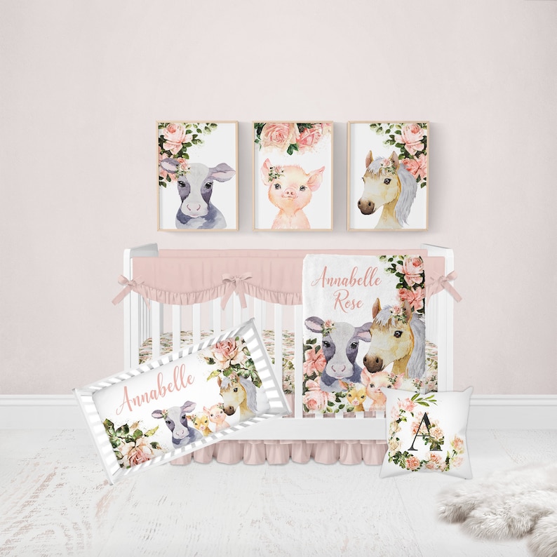 Baby Girl Crib Bedding Set Farmhouse Nursery Bedding Farm Etsy
