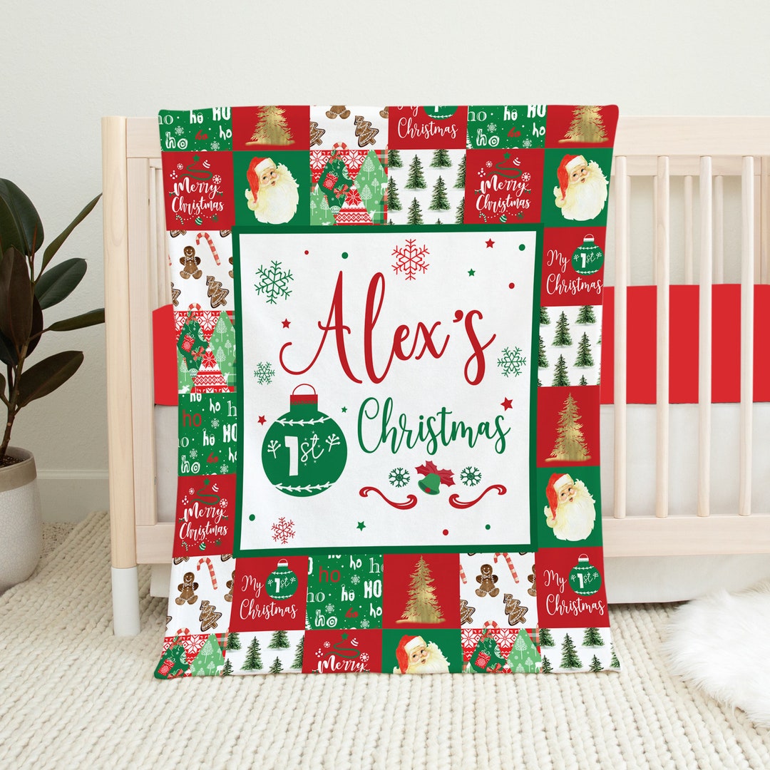 Baby First Christmas Blanket, Personalized Christmas Baby Blanket, Christmas Crib Bedding, Baby