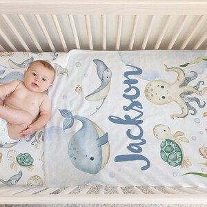 Sea Animals Baby Blanket, Personalized Baby Boy Blanket, Under the Sea ...