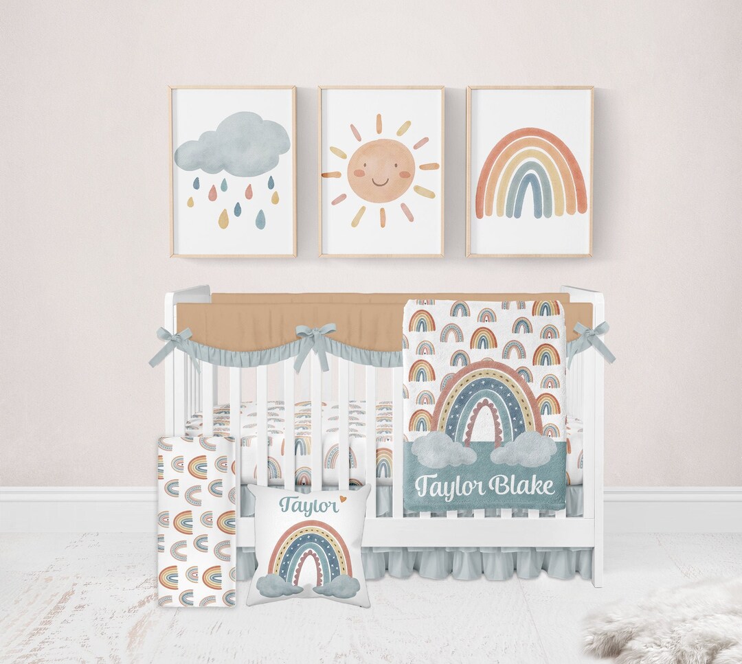 Rainbow Crib Bedding Set, Neutral Crib Bedding Set, Rainbow Nursery
