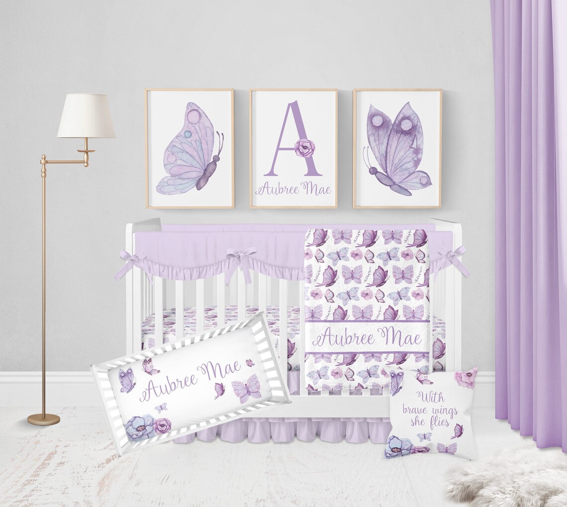 Purple Butterfly Crib Sheet Butterfly Crib Bedding Crib Etsy