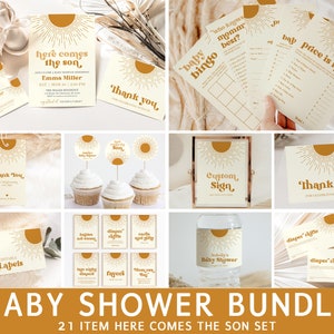 Here Comes The Son Baby Shower Bundle, Editable Sun Baby Shower Invitation Bundle, Sunshine Baby Shower Decorations, Instant Download, SBS3