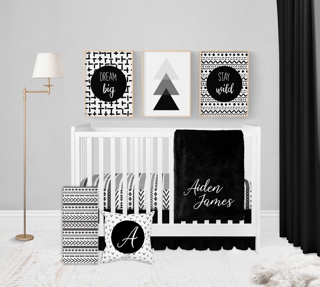 Black and White Crib Bedding Set, Gender Neutral Crib Bedding, Black