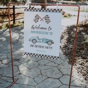 Two Fast Welcome Sign, Race Car Birthday Sign, Two Fast Birthday Decorations, Birthday Welcome Sign, Racing Boy 2nd Birthday Party Sign RCB1 image 2