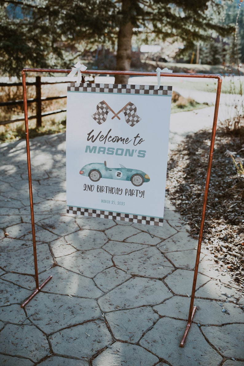 Two Fast Welcome Sign, Race Car Birthday Sign, Two Fast Birthday Decorations, Birthday Welcome Sign, Racing Boy 2nd Birthday Party Sign RCB1 image 2