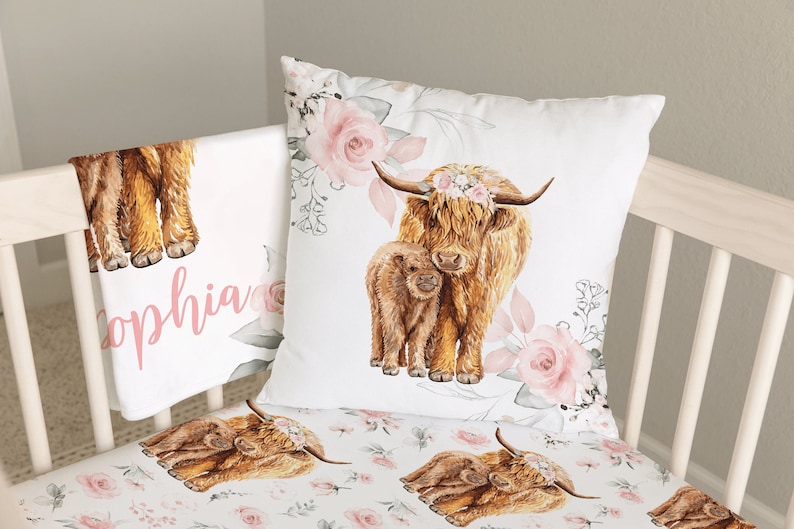 Baby Girl Crib Bedding Set Highland Cow Crib Bedding Etsy
