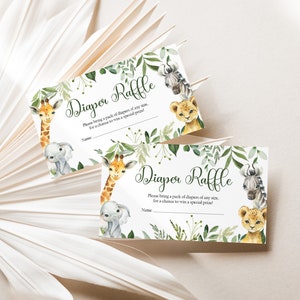 Diaper Raffle Tickets and Sign, Printable Safari Baby Shower Game, Baby ...