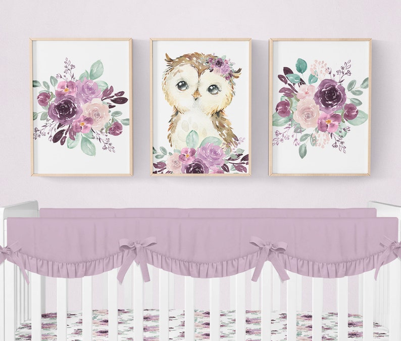 MINI Crib Bedding Set Baby Girl Owl Crib Bedding Purple Etsy