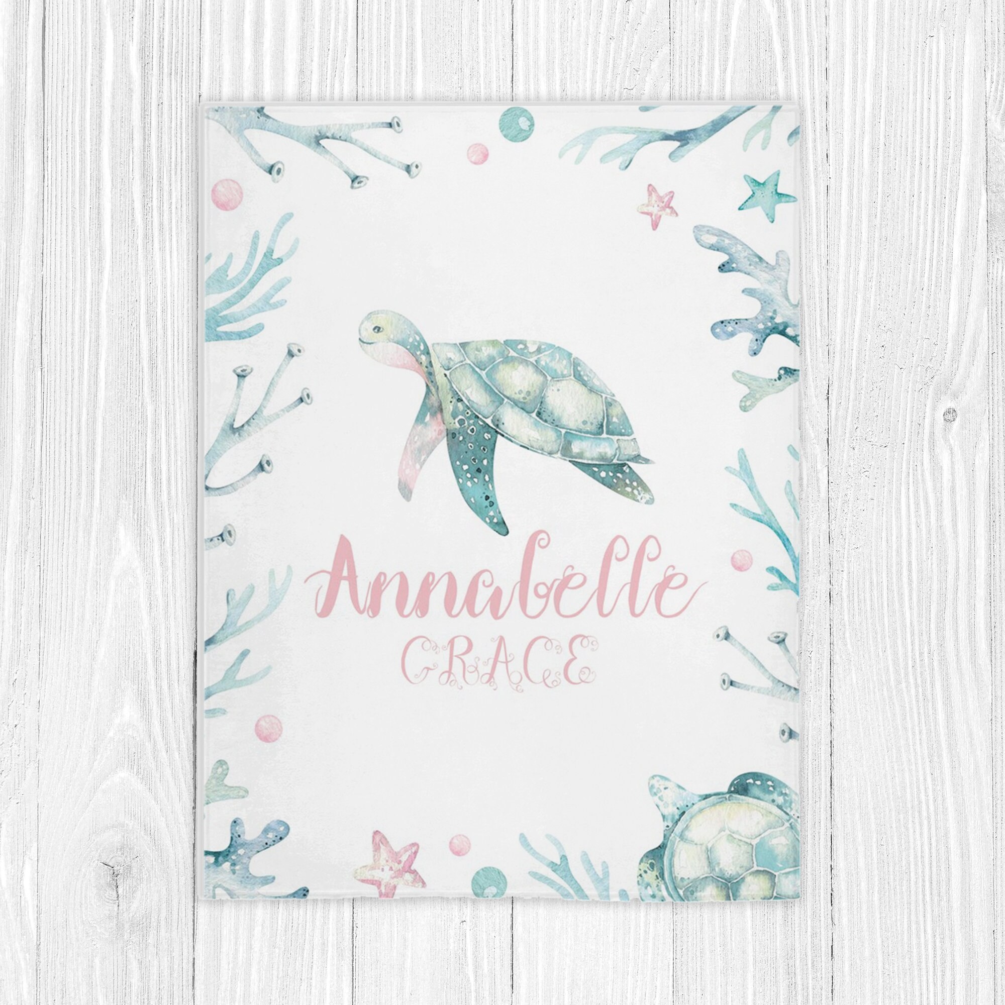 Personalized Sea Turtle Baby Blanket, Baby Name Blanket, Custom Baby ...