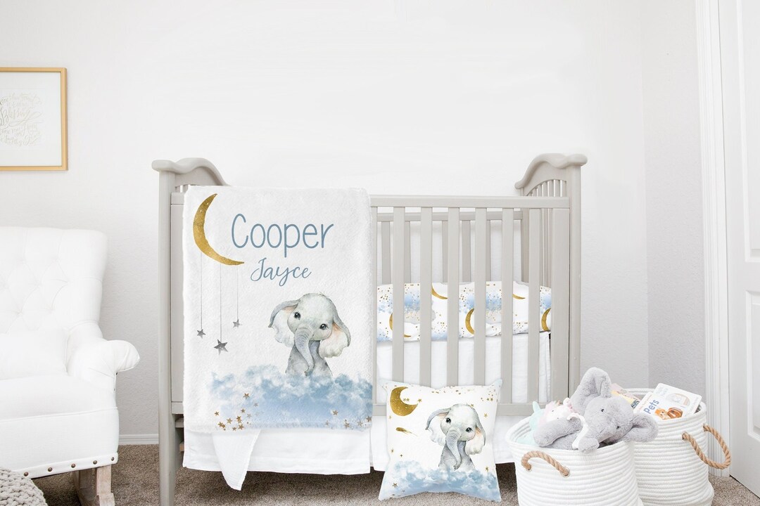 MINI Crib Bedding Set, Moon and Stars Crib Bedding, Boy Mini Crib Set