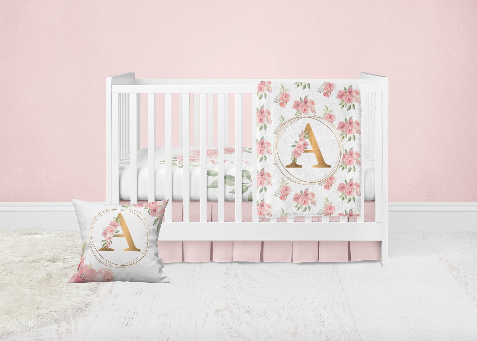 Floral Crib Bedding Set, Personalized Floral Crib Bedding, Custom Crib