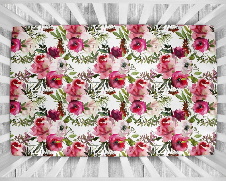 Floral Crib Bedding Set Burgundy Purple and Pink Flower Etsy