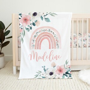 Rainbow Baby Blanket, Manta personalizada para bebés, Regalo para baby shower, Bebé floral rosa, Rainbow Nursery, Rainbow Crib Bedding, Boho Baby
