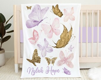 Manta personalizada para bebés, Manta para bebés mariposa, Regalo para baby shower, Ropa de cama para cunas butterfly, Guardería butterfly, Cuna para niñas Cuna
