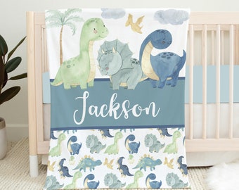 Personalisierte Dinosaurier-Babydecke, Dinosaurier-Decke, Baby-Namensdecke, personalisierte Baby-Jungen-Decke, Dinosaurier-Kinderbett, Junge-Dinosaurier-Bettwäsche