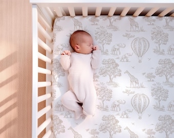 Safari Toile Spjälsängslakan, Safari Baby Bäddset, Neutralt Barnrumssängkläderset, Beige Toile Spjälsängssängkläderset, Neutral Safari Barnrumsinredning