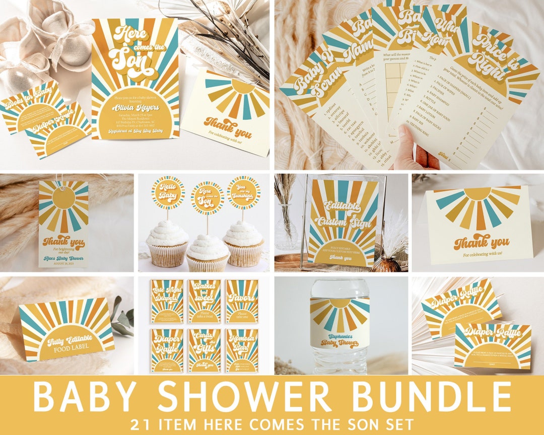 Pacchetto di giochi modificabili per baby shower Sunshine, pacchetto di giochi per baby shower Here Comes the Son, Boy Sonshine Shower, giochi per baby shower Boho Sunshine, BBS398 - Italia