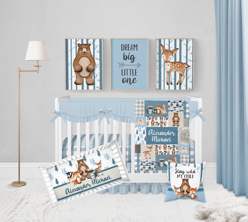 MINI Crib Bedding Set Woodland Crib Bedding Set Baby Boy Etsy