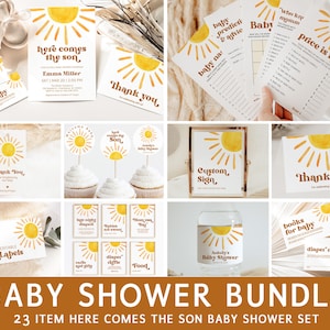 Editable Here Comes The Son Baby Shower Bundle, Sunshine Baby Shower Invitation Set, Sun Baby Shower Games, Baby Shower Decorations, SBS2