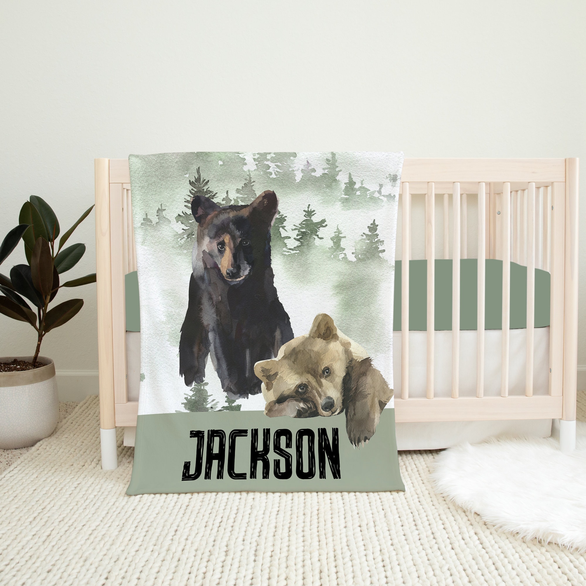 Personalized Bear Baby Blanket Woodland Baby Blanket Baby Etsy