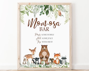 Momosa Bar Sign, Woodland Baby Shower Mimosa Bar Sign, Woodland Mimosa Bar Sign Printable, Boy Baby Shower Decorations, Mom-osa Bar Sign WS1
