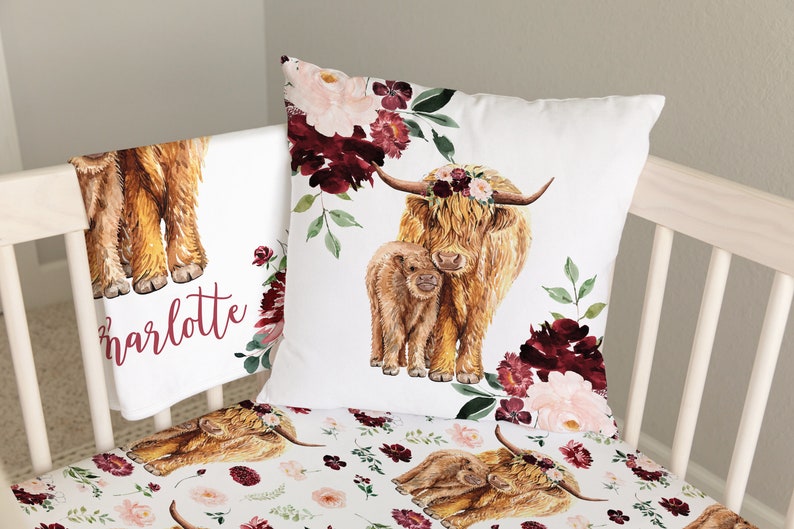 Baby Girl Crib Bedding Set Highland Cow Crib Bedding Etsy