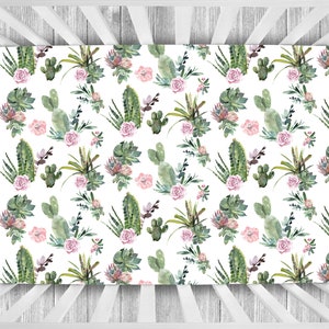 Cactus Crib Sheet, Pink Floral Crib Sheet, Boho Crib Sheet, Cactus Crib Bedding, Crib Sheets Girl, Baby Girl Crib Bedding, Cactus Nursery