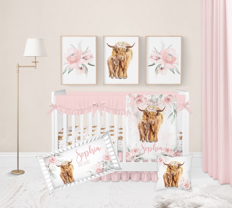 Baby Girl Crib Bedding Set Highland Cow Crib Bedding Etsy