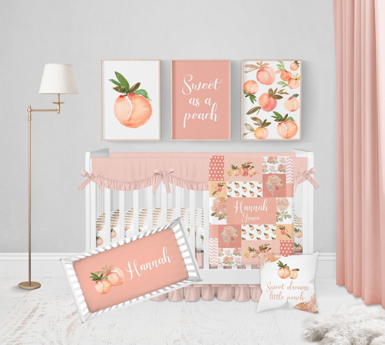 Peach Crib Bedding Set Baby Girl Crib Bedding Set Peach Etsy