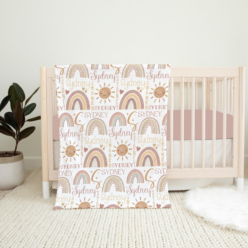 Personalized Rainbow Baby Blanket Neutral Baby Name Blanket Etsy