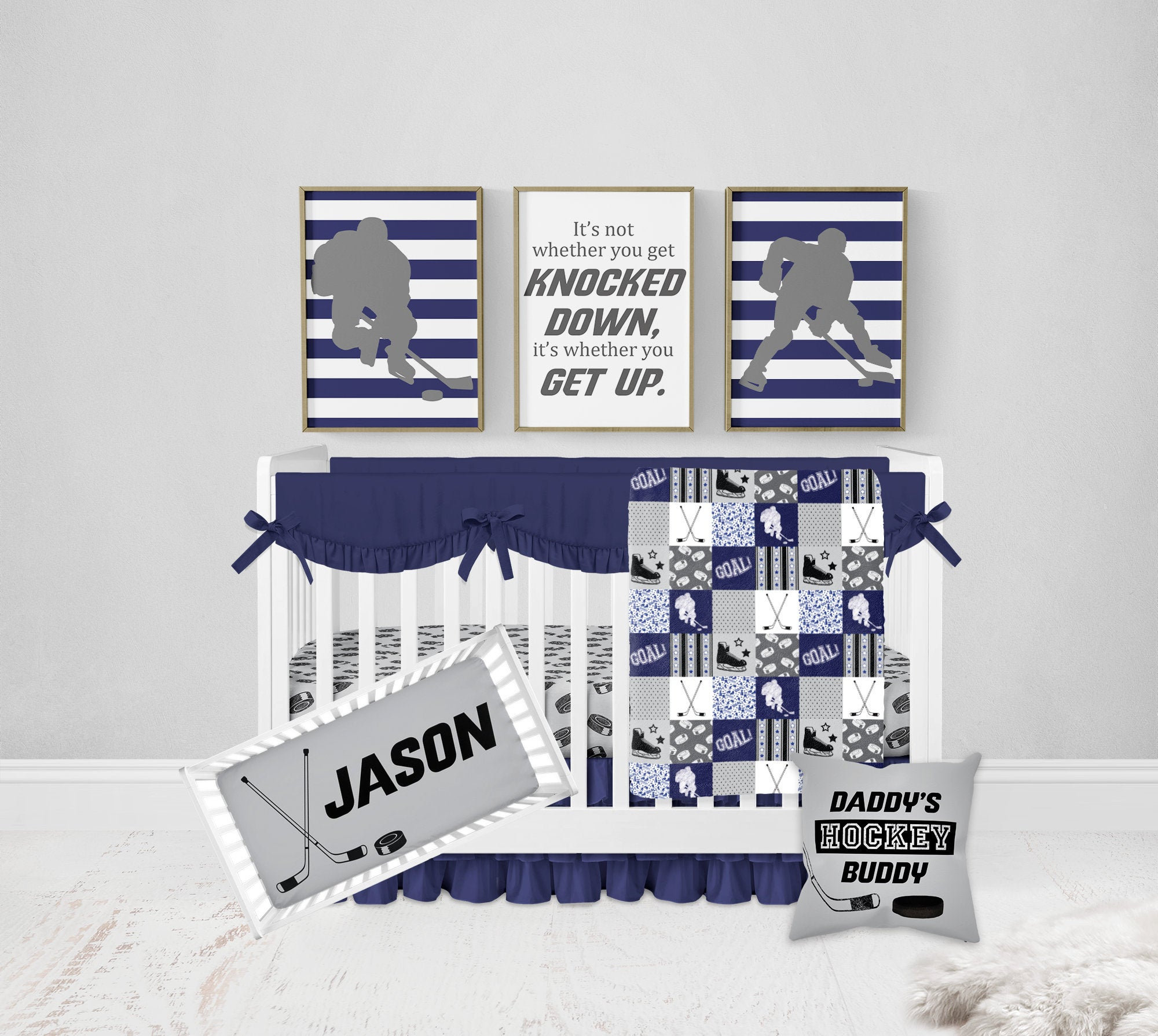 Hockey Crib Bedding Set, Boy Crib Bedding, Hockey Baby Blanket, Hockey