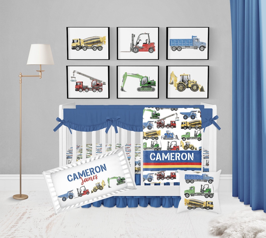 Baby Boy Crib Bedding Set, Construction Crib Bedding, Truck Crib