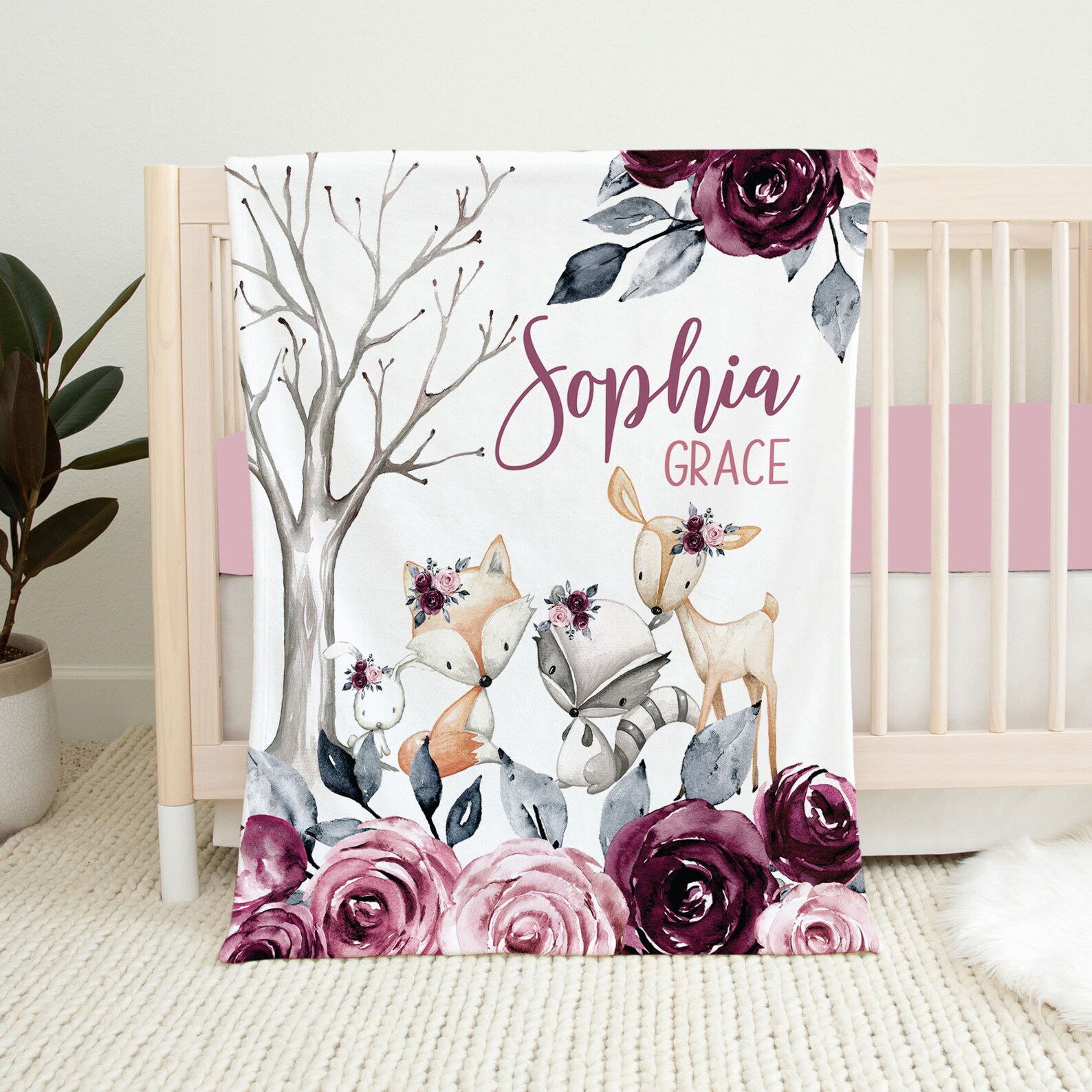 Baby Girl Woodland Crib Bedding Set Girl Crib Bedding Etsy