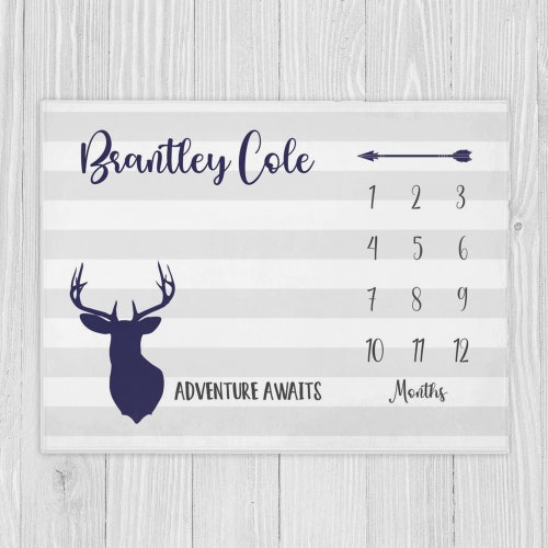 Deer Milestone Blanket Baby Milestone Blanket Boy Woodland Etsy