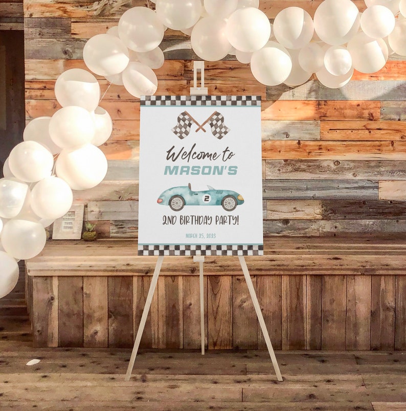 Two Fast Welcome Sign, Race Car Birthday Sign, Two Fast Birthday Decorations, Birthday Welcome Sign, Racing Boy 2nd Birthday Party Sign RCB1 image 1