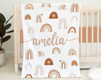 Manta personalizada de arcoíris para bebé, manta unisex, regalo para baby shower, manta con nombre personalizado, ropa de cuna de arcoíris, manta bohemia para bebé.