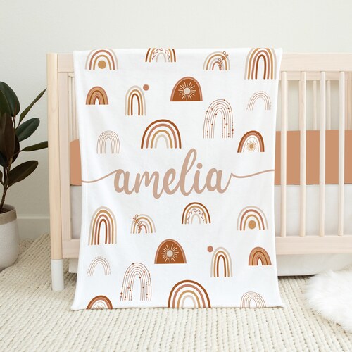 Personalized Rainbow Baby Blanket Neutral Baby Name Blanket Etsy